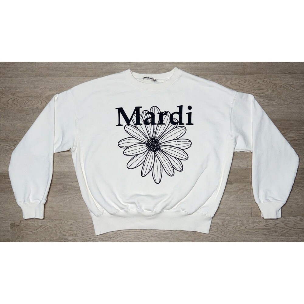 Mardi Mercedi Women's Sweatshirt Crewneck Flower  Sweater Size Small S White